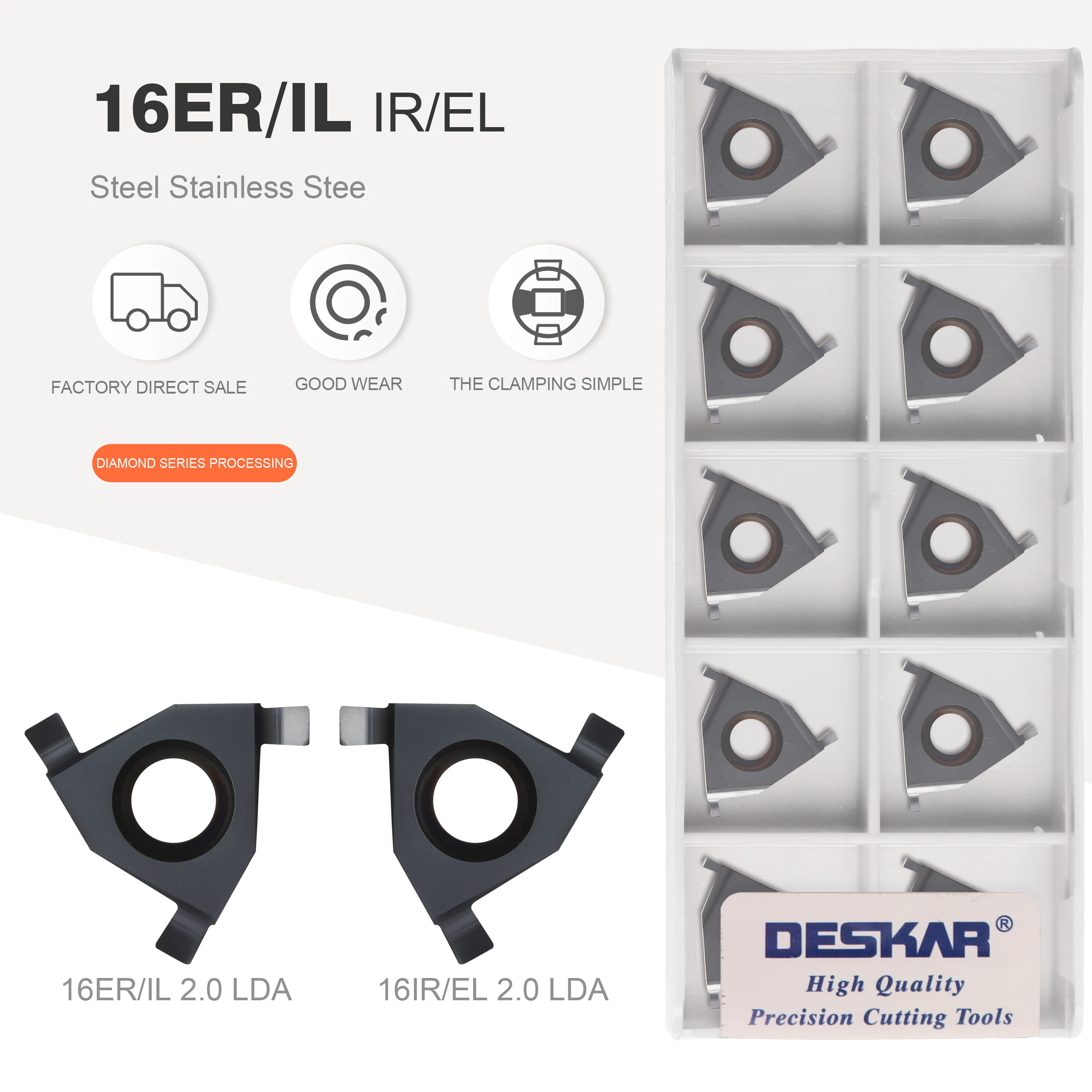 DESKAR 100% 16ER /IL 16IR/EL 2.0 2.1 2.2 2.25 2.3 2.4 2.5 2.6 2.7 2.8 2.9 3.0 LDA Grooving Carbide Inserts Shallow Groove Tool