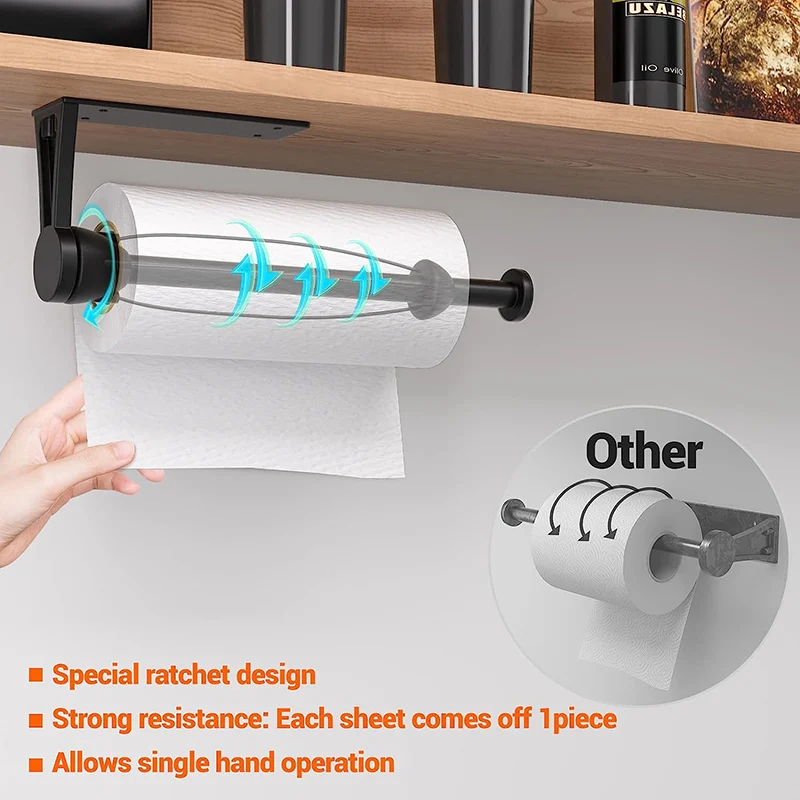 Paper Towel Holder Under Cabinet with Damping Effect,Single Hand
