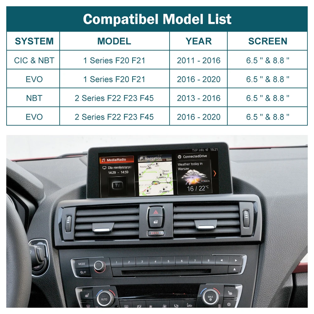 CarPlay inalámbrico para BMW serie 1, 2, F20, F21, F22, F23, F45,  2012-2020, NBT,EVO, con Android Auto Mirror Link, AirPlay