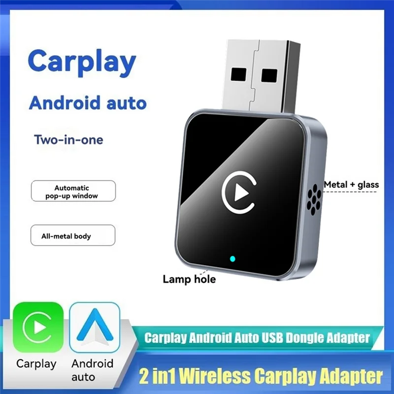 B49C USB 동글 무선 카플레이 2인1 안드로이드 오토 어댑터 AI 스마트 박스 유선 연결 플러그 앤 플레이