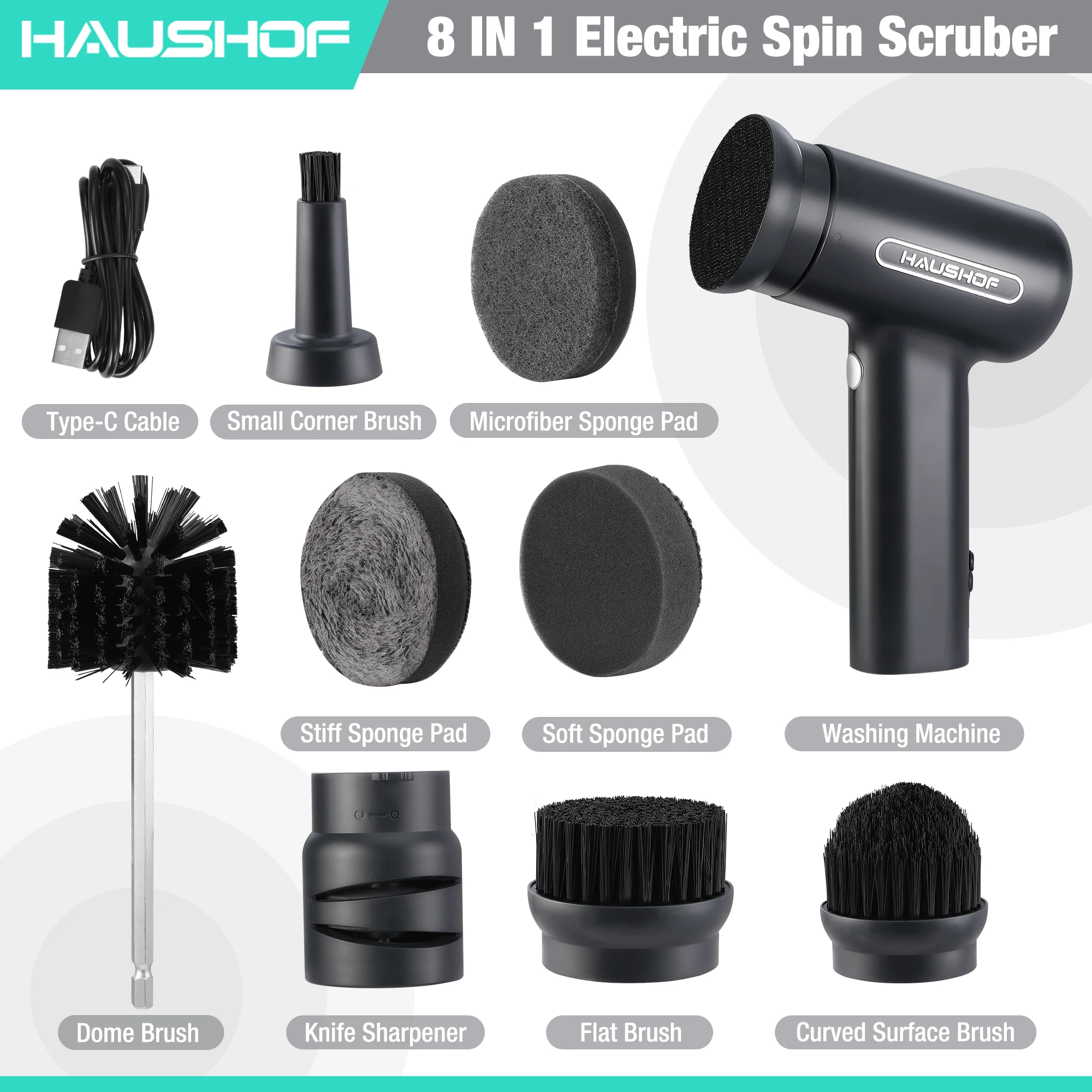 Steam Cleaning Machine 7.2V Electric Spin Scrubber Set with Base Multi-functional Cleaning Brush Set for Kitchen Handheld Power Scrubber Tool