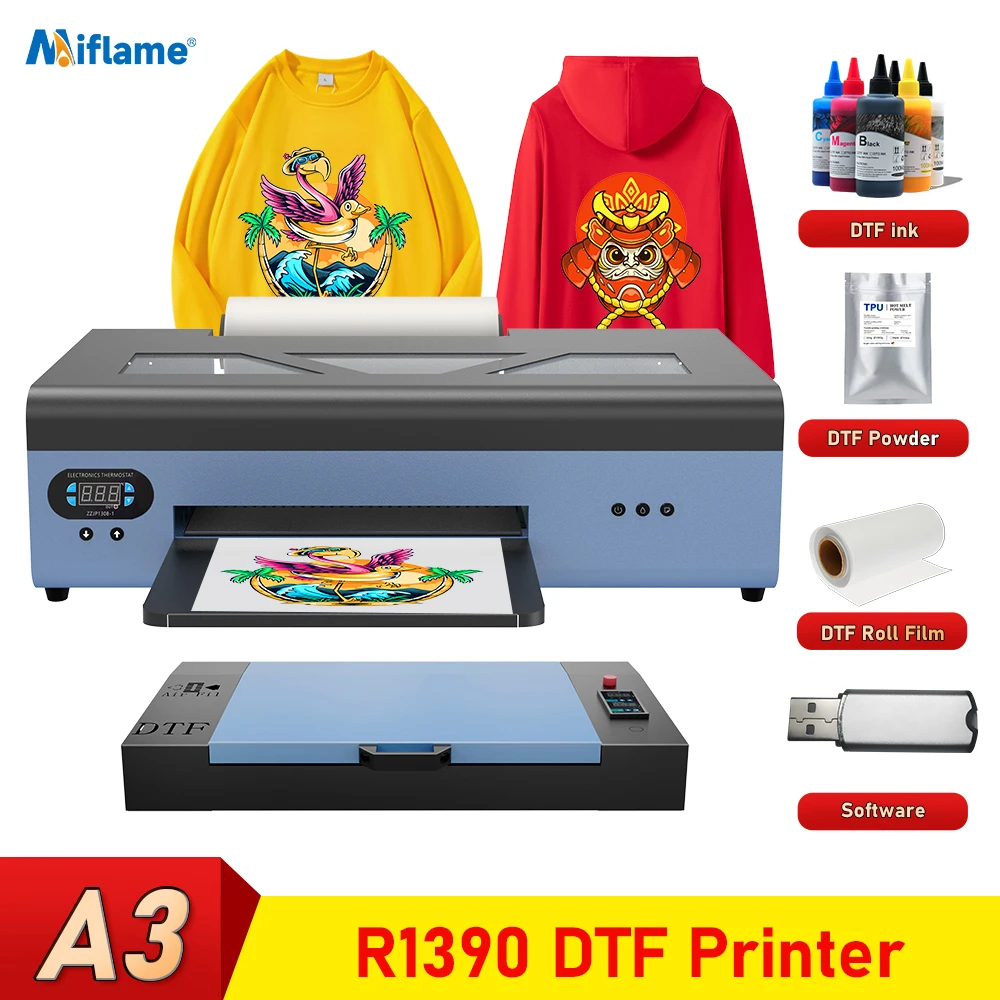 

A3 DTF Printer for Epson R1390 DTF Impresora For Fabric tshirt Printing Machine Direct to Film Transfer Printer with Roll Feeder