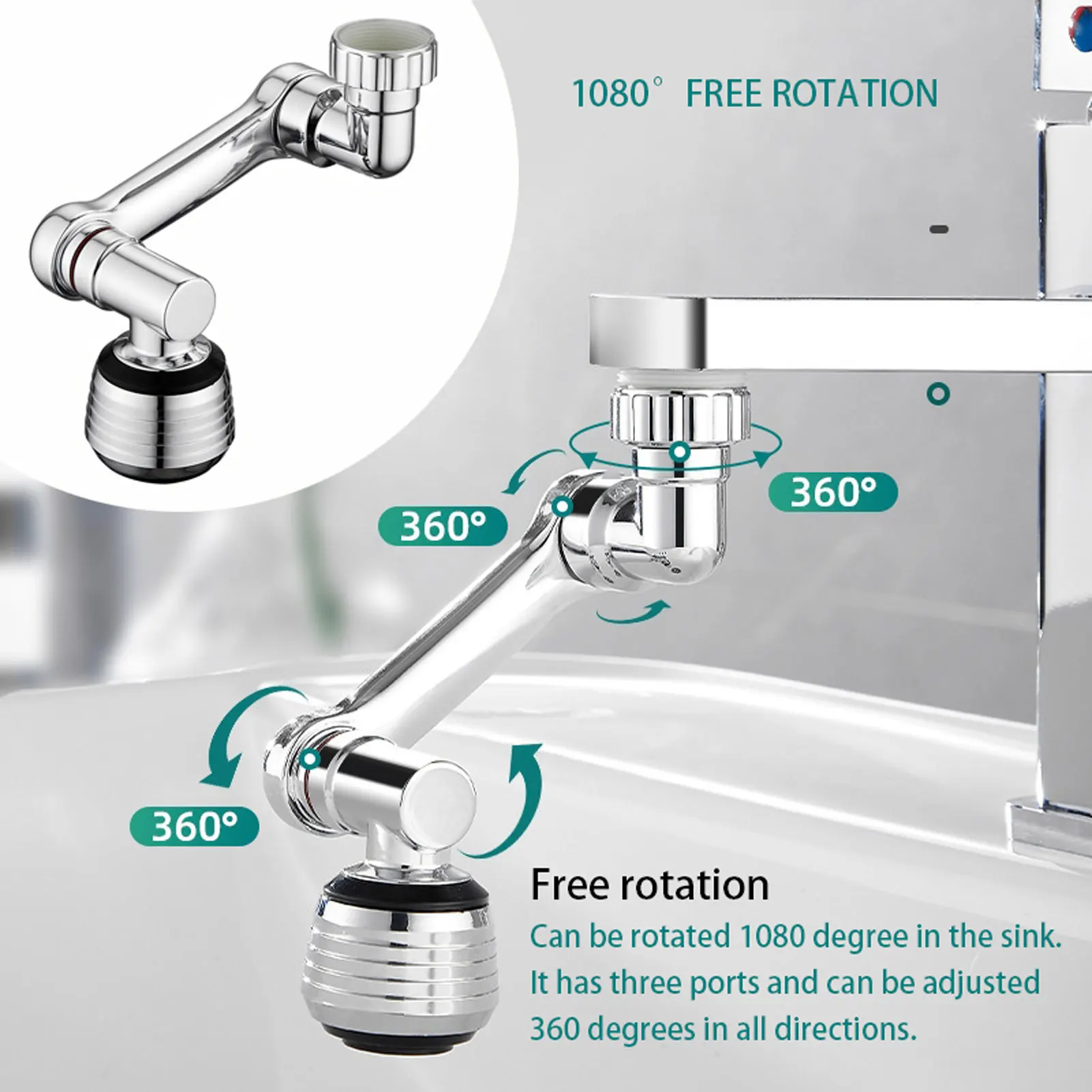 1080 Degree Swivel Faucet Extender ABS Sink Filter Extender For Bathroom Sink Face Wash Attachment