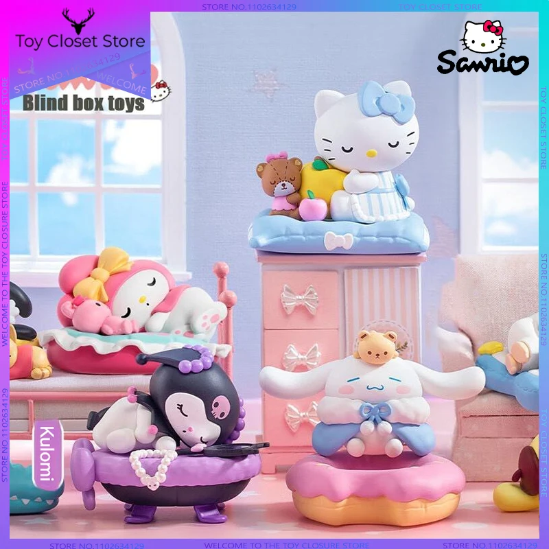 

Kawaii Genuine Sanrio Family Sleeps In Peace Series Blind Box Hello Kitty Kuromi Jade Dog Kawaii Coolmy Handmade Toys For Girls