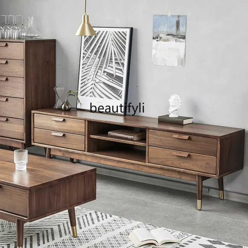 

LBX Solid Wood TV Cabinet Nordic TV Cabinet and Tea Table Combination Living Room Simple American Floor Cabinet