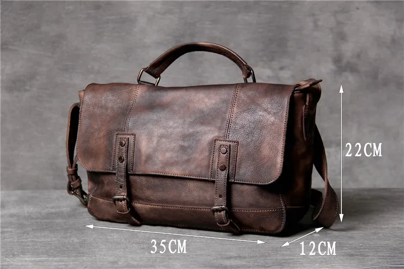 Vintage first layer cowhide men's large-capacity shoulder bag outdoor daily work genuine leather teens tablets crossbody bag
