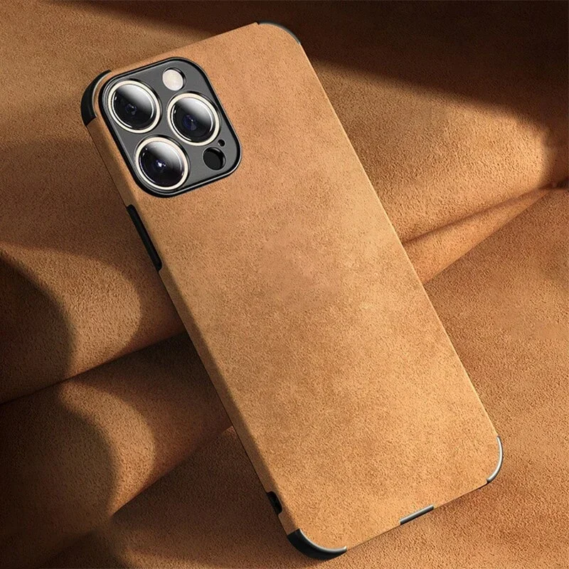 Luxury Matte Vintage Tumbled Leather Soft Phone Case - Suede Shockproof Back Cover