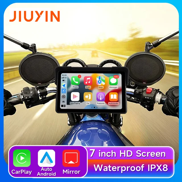 JIUYIN 7inch Motorcycle Portable Navigation GPS Screen IPX7 Waterproof Display Bluetooth Wireless Apple Carplay Android Car