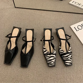 2024 Summer Women Mules Slipper Fashion Shallow Square Toe Slides Outdoor Dress Sandal Women's Sandalias 1