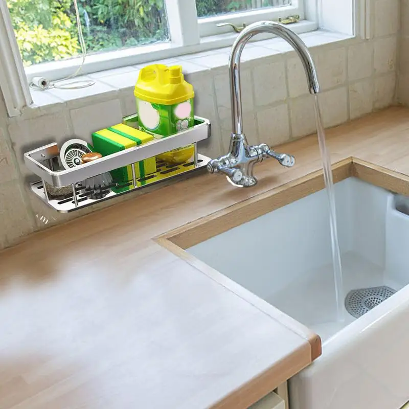 Kitchen Sink Organizer No Punch Sponge Caddy For Sink Basket Brush Holder Home Organization For Sponges Wipes And Cleaning