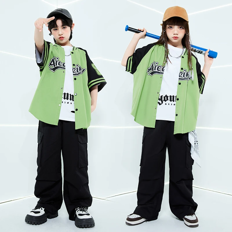 Hip Hop Boys Ballroom Baseball Jacket Cargo Pants Girls Streetwear Coat Children Jazz Clothes Sets Kids Street Dance Costume