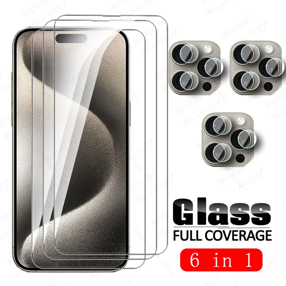 Iphone15 Glass Per Iphone 15 Pro Max Glass Protector 6 In1 Protezione Dell'Obiettivo Della Fotocamera Per Apple Iphone 15 Plus 15Pro Iphone15Pro Glass