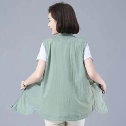2023 Summer Liner Sun Protection Clothes Women Casual Thin Pink Vest Large Size 4XL Sleeveless Jacket Short Zipper Waistcoat