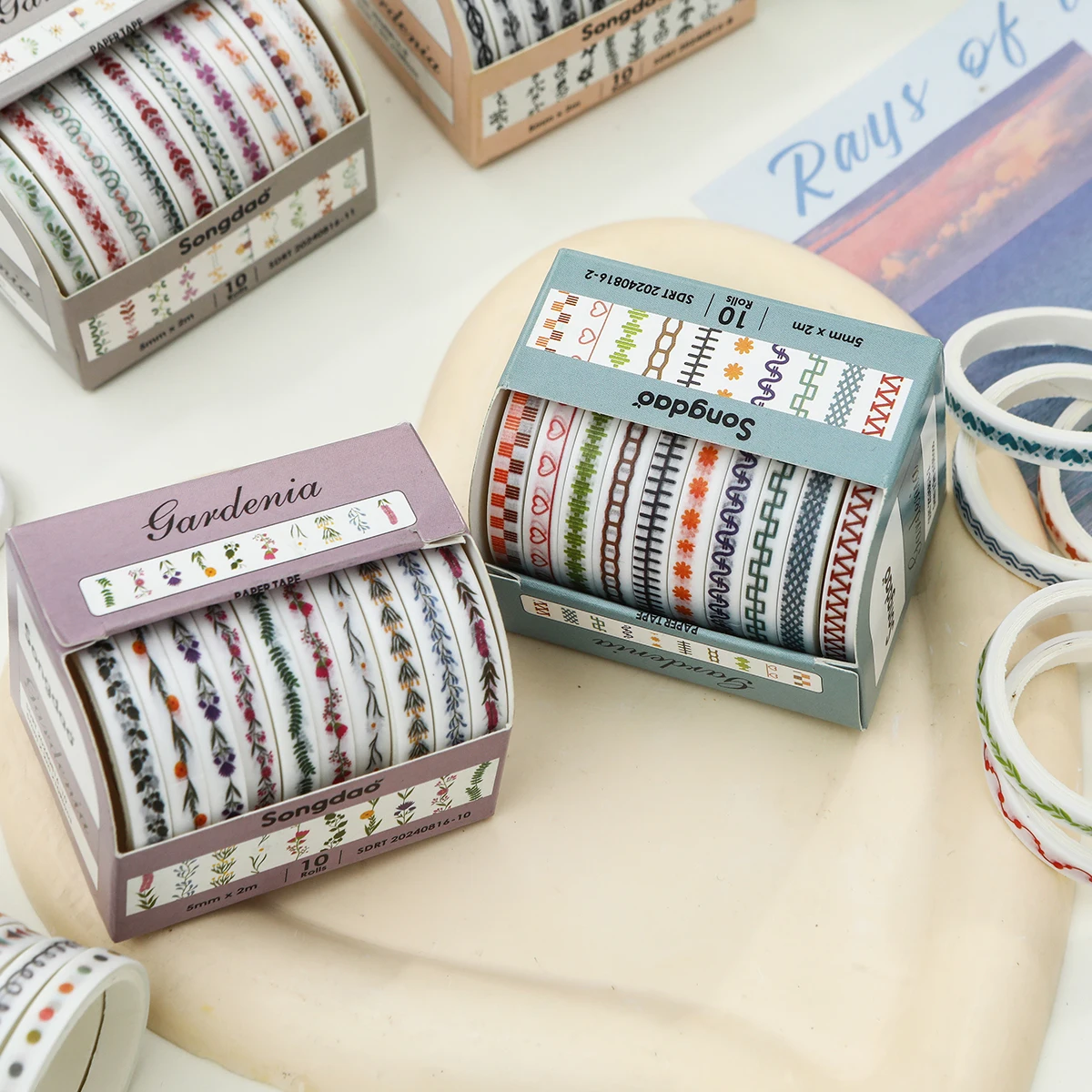 10 Rolls Skinny Washi Tape Set Masking Thin Basic Patterns Decorative Tapes for Arts, DIY Crafts, Journals, Planners, Scrapbook 3