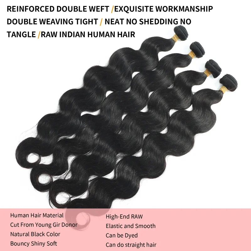12A Body wave human Hair Bundle 24 26 28 30 Inch 100% Unprocessed Human Hair Double Weft Remy Natural Black