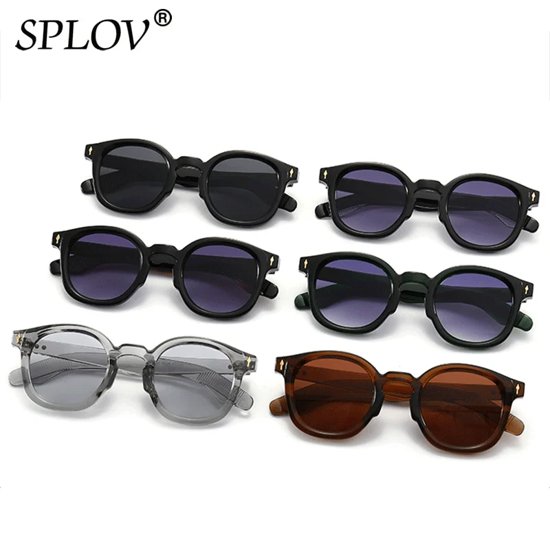 Luxury Round Men Sunglasses Women Fashion Gradient Driving Shades Trendy Green Vintage Eyewear Rivets Sun Glasses UV400
