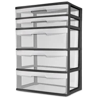 Plastic 5-Drawer Wide Tower Organizer Storage Unit Bedroom Kitchen Bathroom Craft Room Nursery Dorm Black Effortlessly Identify 1