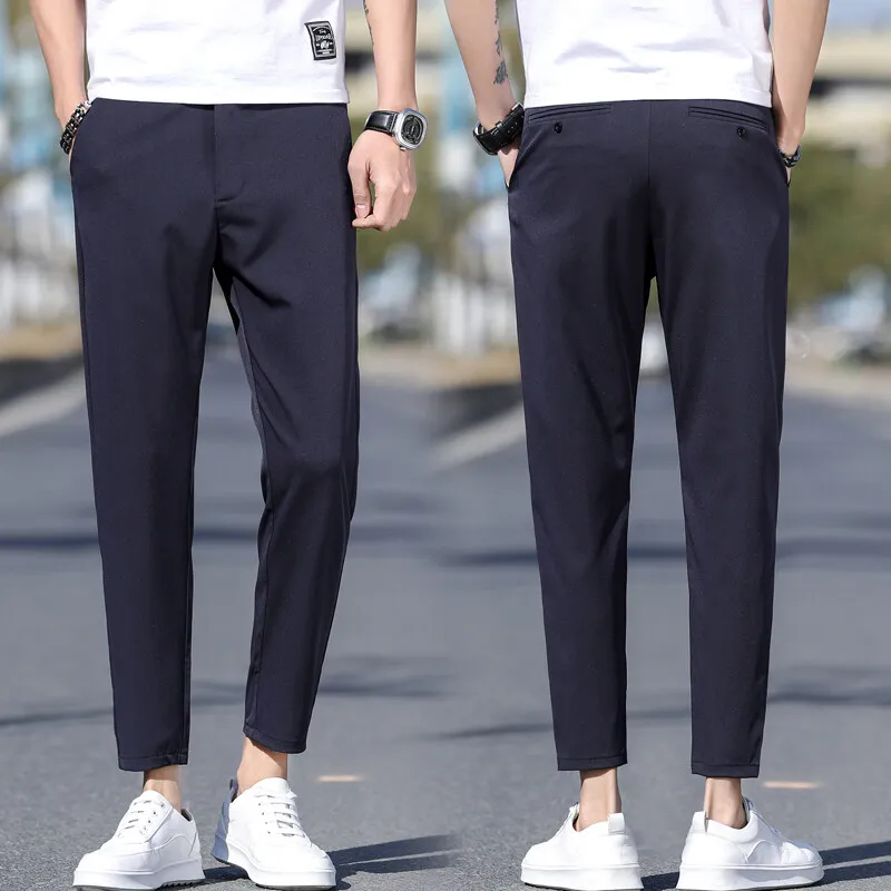 

Men's Spring Autumn High Waisted Pocket Zippered Button Solid Color Casual Suit Straight Leg Formal Trousers Vintage Pants