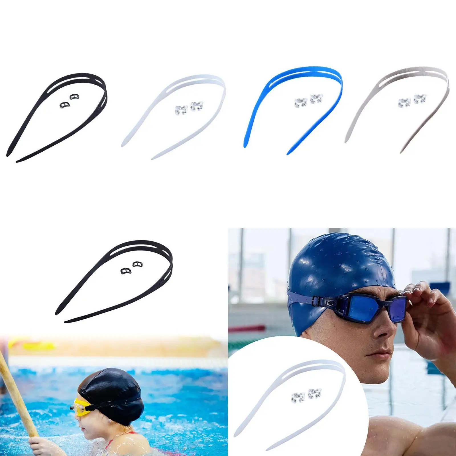 Durable Silicone Strap for Swimming Goggles with Extra Clips