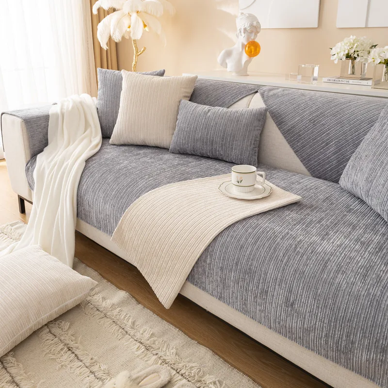 1PC Corduroy Sofa Mat Cover Universal Anti-Slip Sofa Cushion Solid Color Home Chaise Longue Couch Cover for Living Room 4