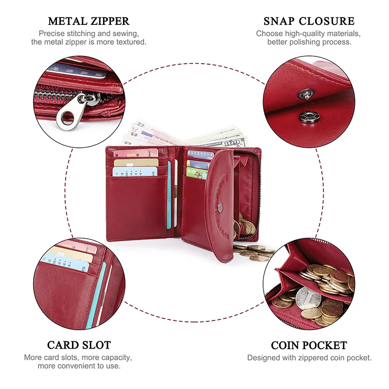 Contact'S Small Wallet Women Genuine Leather Cowhide Fashion Ladies Wallets Zipper Cute Coin Purse for Woman