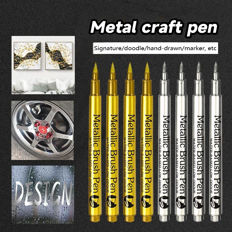 4/6pcs Waterproof Permanent Metallic Brush Paint Marker Pens DIY Resin Mold Gold Silver Drawing Supplies Craft Markers Pen 2