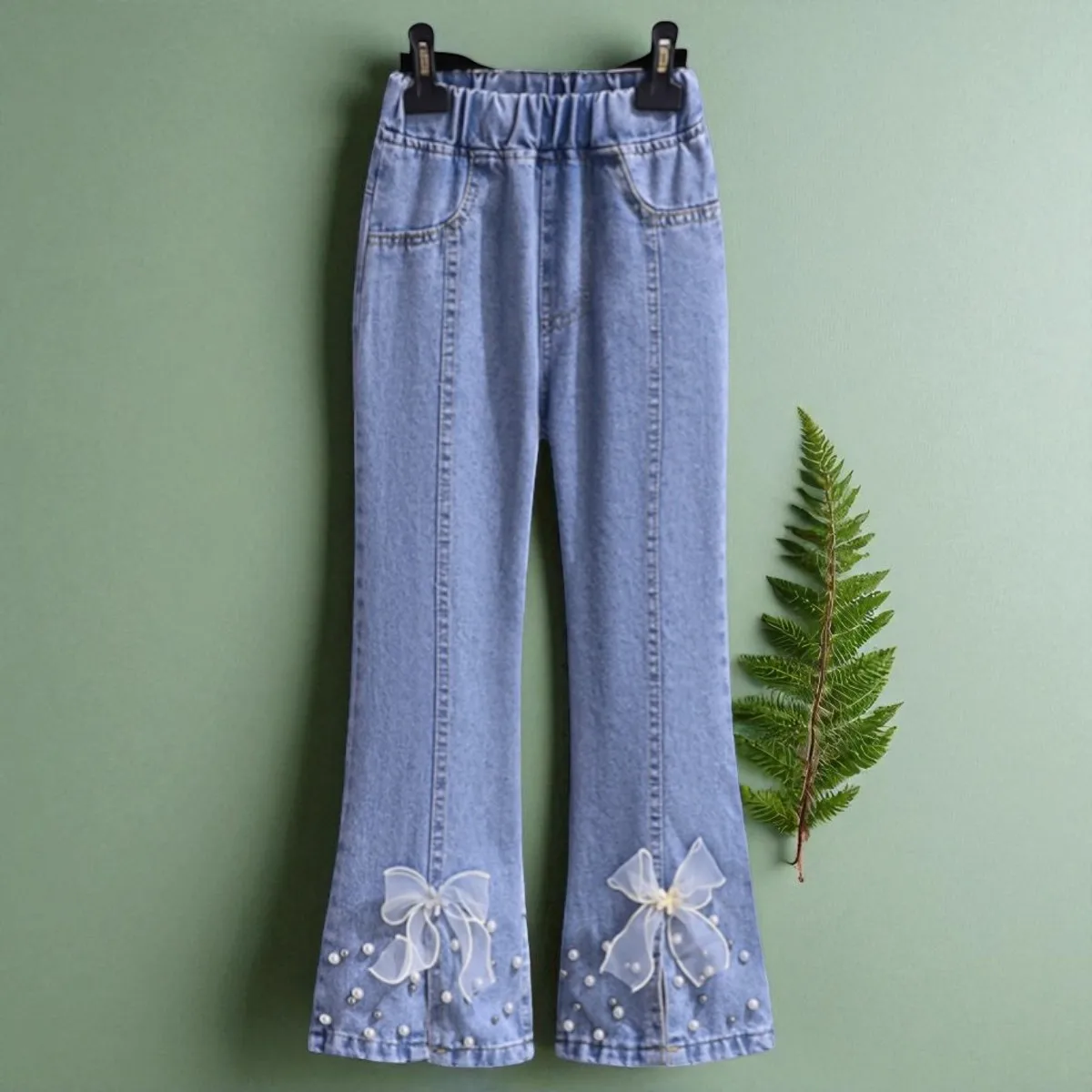 السراويل للفتيات الجينز المراهقين ملابس الأطفال فراشة طباعة السراويل ربيع الخريف الطفل الاطفال الملابس الجينز 6 8 10 12 14 Y