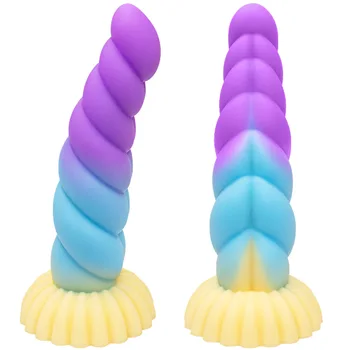 Rainbow Colors soft Braids Shape Anal Plug Liquid Silicone Big Sucker Dildo Sex Toys For Women Men Gay Vagina anal Masturbation 1