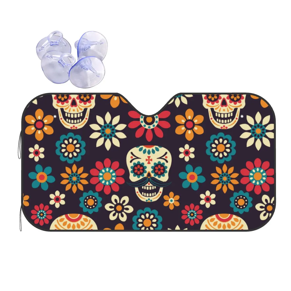 

Day Of The Dead Halloween Fold-up Sunshade Windscreen 76x140cm Sugar Skull Flower Car Window Windscreen Cover Car-styling