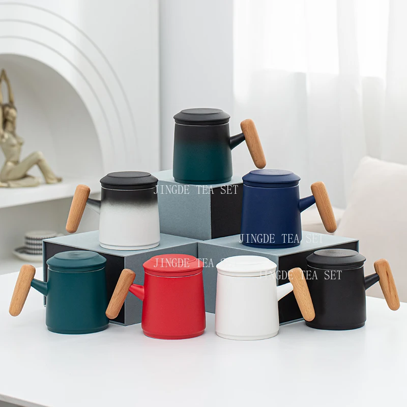 450ml Ceramic Mug Household Water Separation Cup Office Covered Filter Cup Tea Steeping Cup Drinking Utensils Teaset Accessories