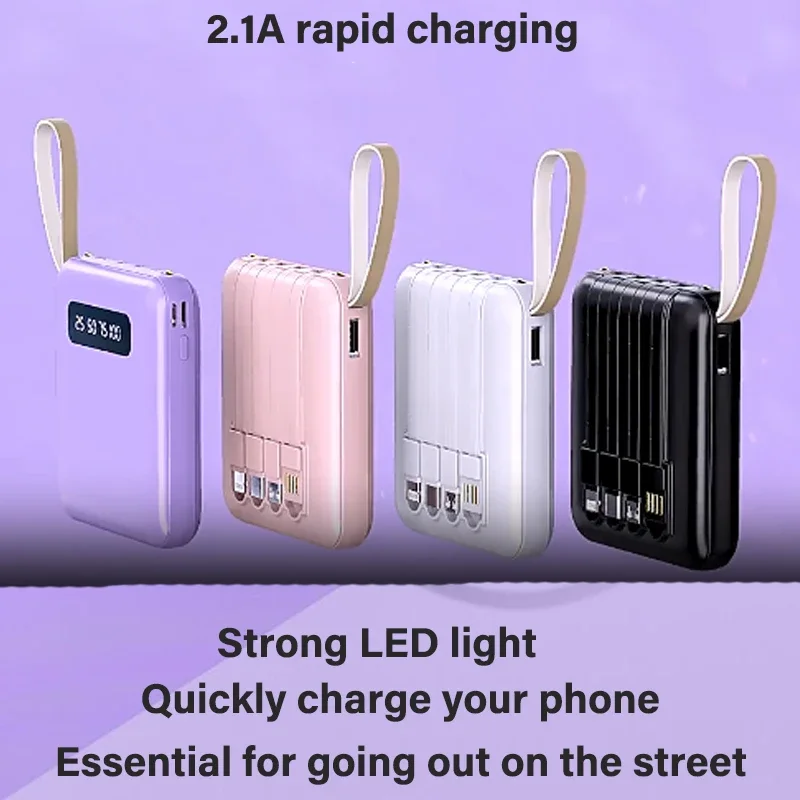 

10AH 2.1A Fast Charging Mini Power Bank Comes with Four-wire Compact Portable Power Bank A Must-have for Going Out on The Street