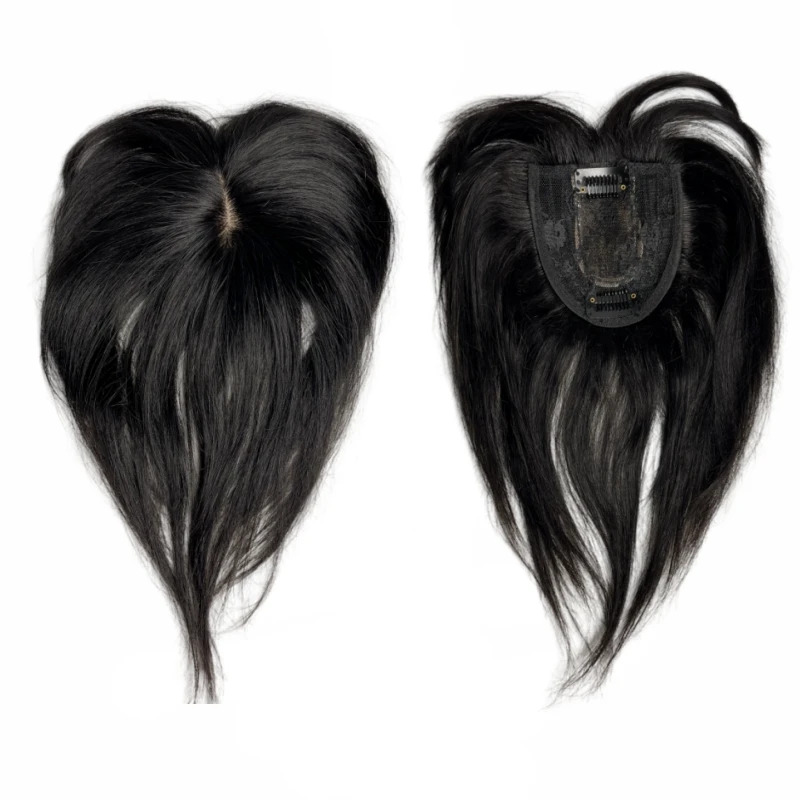 Clip in Human Hair Bangs with 3D Fringe Lace Human Hair Toppers for Women Middle Parting Straight Hairpieces for Volume human hair toppers
