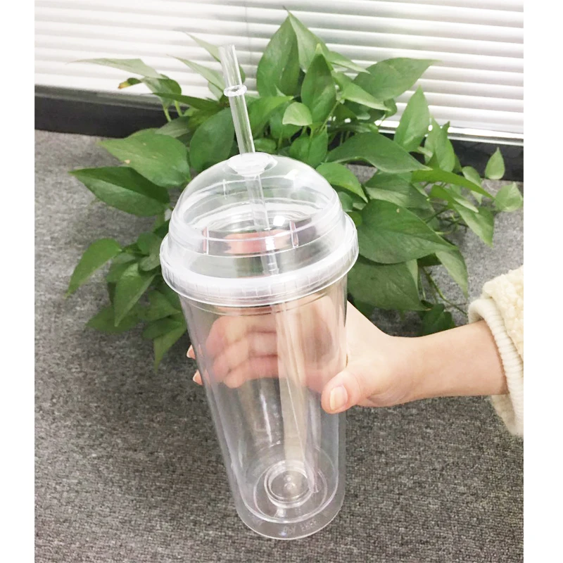 20oz Milk Tumbler with Dome Lids Double Wall Plastic Drink Cups With Straw Reusable Clear Water Bottle Transparent Fruit Cup tumbler cup