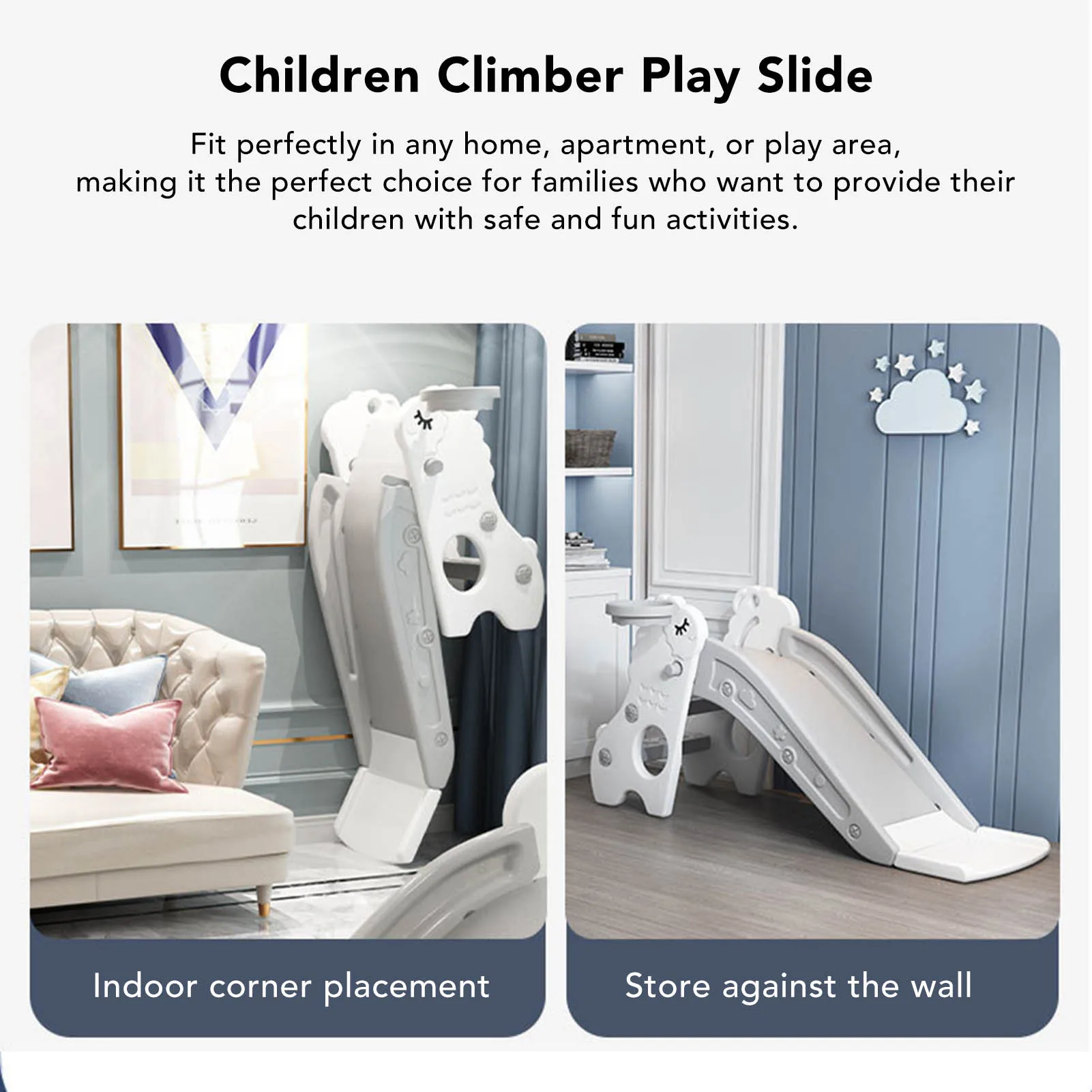 Kids Indoor Sliding Slide Freestanding Folding 2 Stairs Stable Base Climber Play Slide For Toddlers