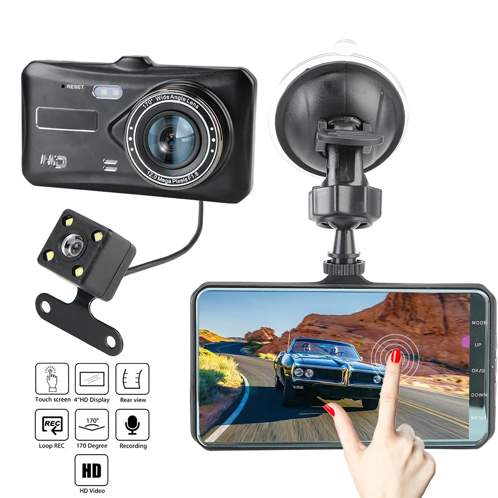 12V Car DVR Rear View Camera Dual Lens Dash Cam Video Recorder DashCam ...