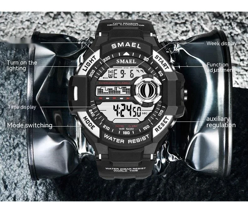 SMAEL Orologio elettronico con display singolo per studenti delle scuole medie Sport all'aria aperta Campanello di allarme Orologio elettronico multifunzionale impermeabile_voghion.com