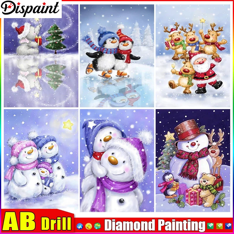 

Алмазная 5D Вышивка Dispaint AB «Снеговик олень», полноразмерная круглая/квадратная алмазная живопись «сделай сам», вышивка крестиком, домашний декор