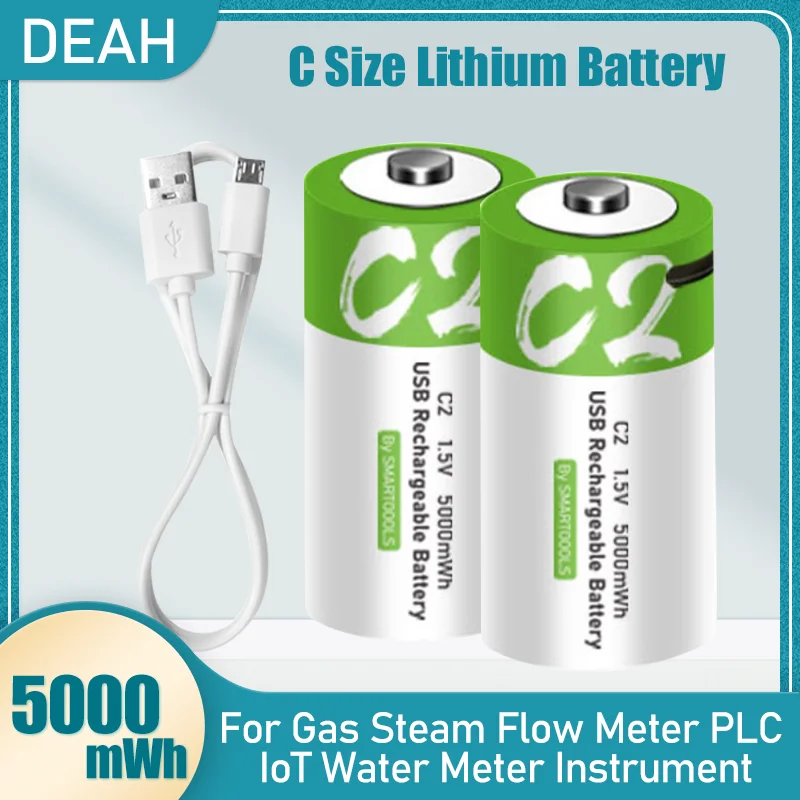 1.5V 5000mWh Size C USB Rechargeable Li-ion Lithium Battery For Gas Water Heater Stove Toy keyboard With Type Charging Cable |