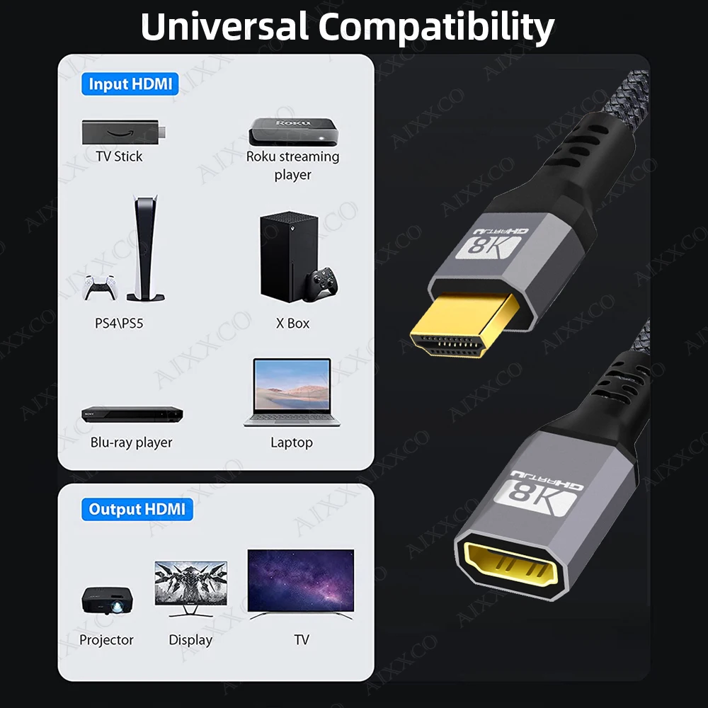 HDMI-Compatible  ̺ 8K 60Hz HDMI-Compatible 2.1 Male to Female 3D 4K 120Hz 48Gbps  HDR, Macbook HD TV Ʈ  