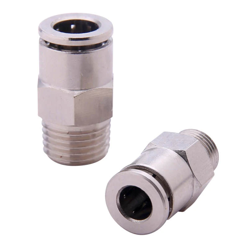 PC Copper nickel plated pneumatic connector quick coupling 4 6 8 12mm external thread 1 / 4 1 / 2 1 / 8 3 / 8 compression hose