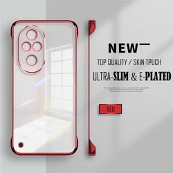 Luxury Plating Transparent Frameless Ultra Thin Case with Clear Lens Protection Cover for Honor 50 (Red)