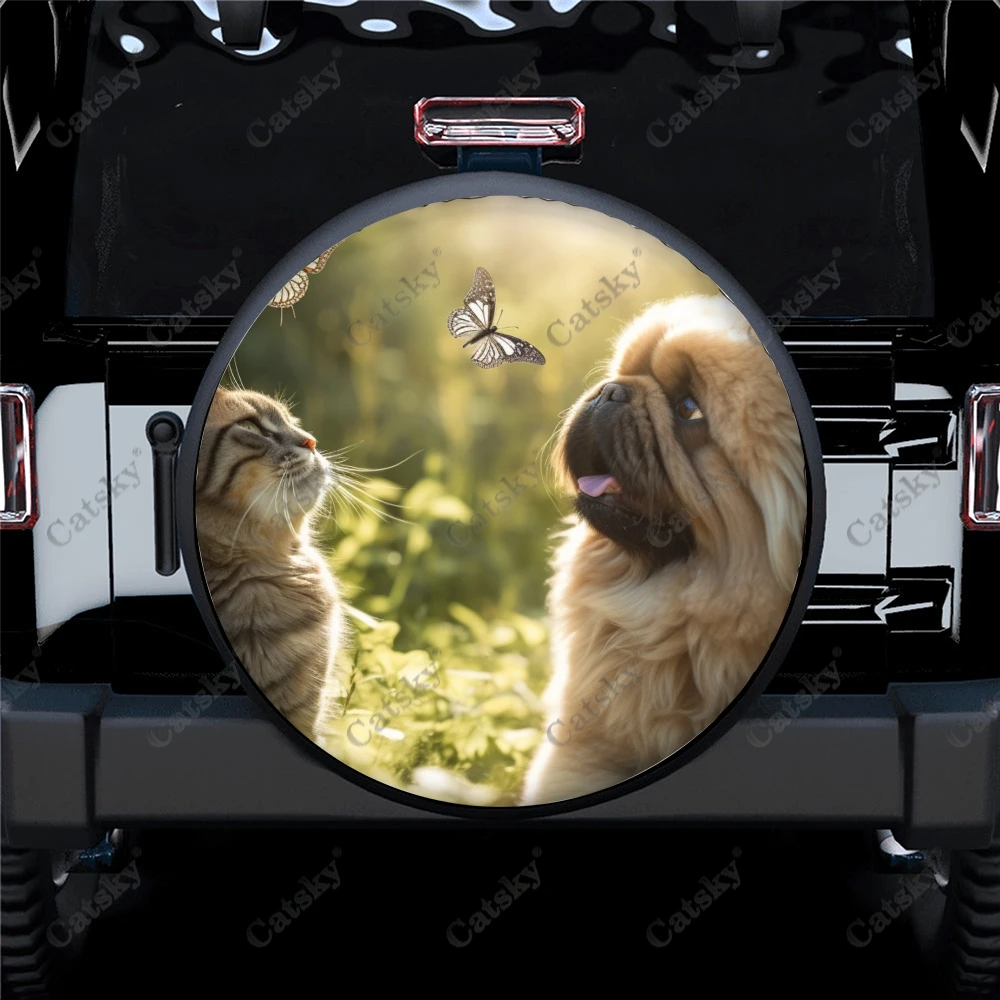 

Универсальная крышка для запасных колес, полиэстеровый чехол с изображением кошки, собаки, ловушки, бабочки для прицепа, фургона, внедорожника, грузовика, кемпера