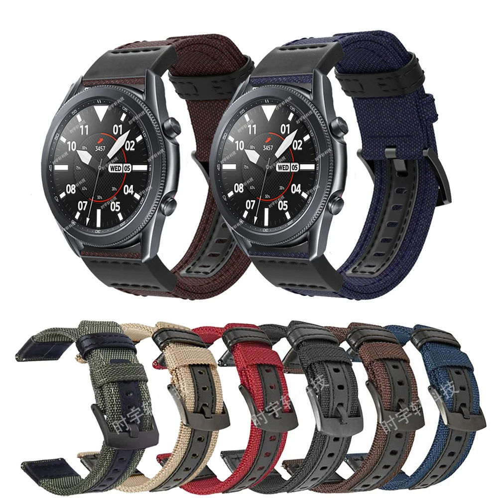 

Ремешок для Samsung Galaxy Watch 3 41 мм 45 мм, нейлоновый кожаный браслет для Galaxy 42 мм 46 мм/Gear S3 S2/Sport/Active 2, 20 мм 22 мм
