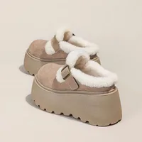 Women's High Platform Slippers 7CM Wedge Shoes Women's Outside Leather Casual Chunky Sneakers Breathable Cotton Slippers - Image 2