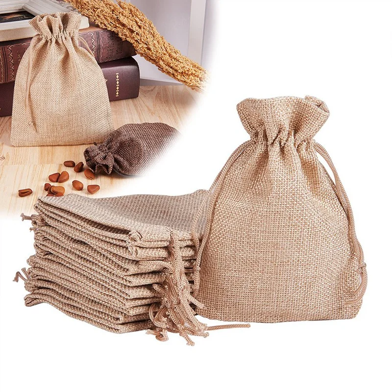 

20PCS Gift Bags Wedding Hessian Jute Bags Linen Jewelry Pouches With Drawstring For Birthday, Party, Wedding Favors