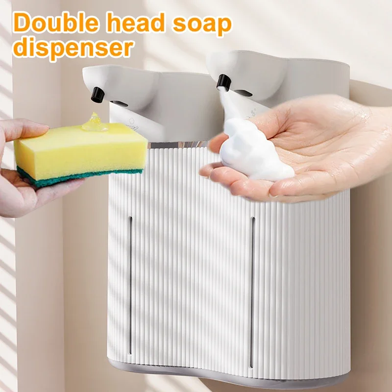 350ml 2 Outlet Automatic Foaming + Liquid Soap Dispenser Infrared Sensor USB Rechargeable Sanitizer Dispenser Wall Mounted IPX5