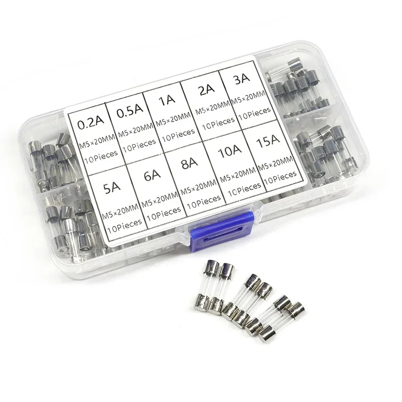 Boxed Fast-blow Glass Fuse 5x20mm 250V 0.2A 0.5A 1A 2A 3A 5A 8A 10A 15A 20A  30A Assorted Car Glass Tube Fuses Kit