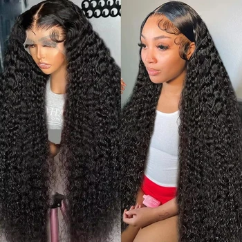 30 40 Inch 13x6 Deep Wave HD Transparent Lace Frontal Wigs Brazilian Pre Plucked 13x4 Human Hair Curly Wig For Women 200 Density 1