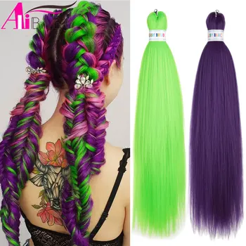 Braiding Hair Pre-stretched 26 Inch Green Hair Extensions for Braids Synthetic Hair DIY Pink Red Jumbo Ponytail Braid