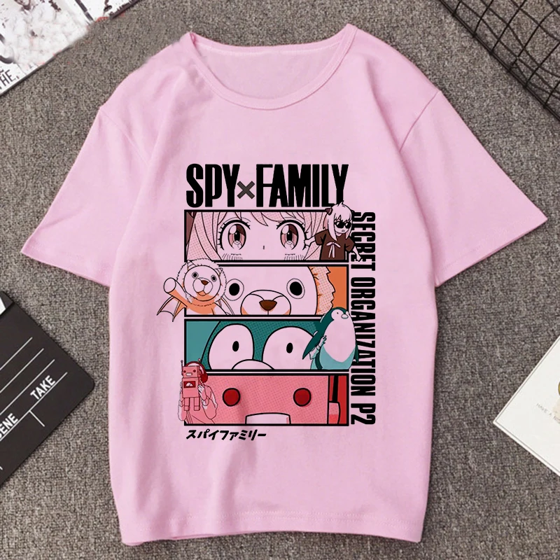 thumbnail image 1 of Camiseta estampada de Manga Anya Forger para mujer, remera de Anime Rosa divertida de la familia Spy X, playera informal Harajuku de Manga corta para mujer, 1 of 5